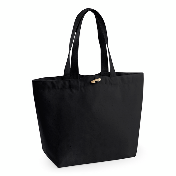 Black - Organic Canvas Marina Tote with Logo Print (340 g/m², 34×34×17 cm)