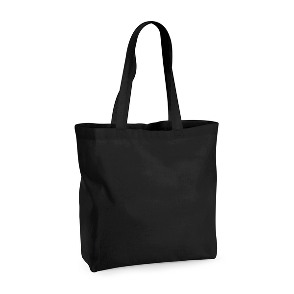 Bolsa maxi de algodón orgánico con fuelle en color negro, 35 x 39 cm, 200 g/m², para impresión personalizada