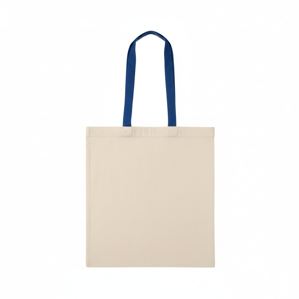 Natural w. Blue Handles: Tote Bag with Logo Print (140 g/m², 38×42 cm)