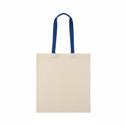 Natural w. Blue Handles: Tote Bag with Logo Print (140 g/m², 38×42 cm)