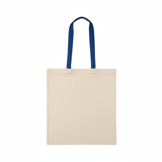 Natural w. Blue Handles: Tote Bag with Logo Print (140 g/m², 38×42 cm)