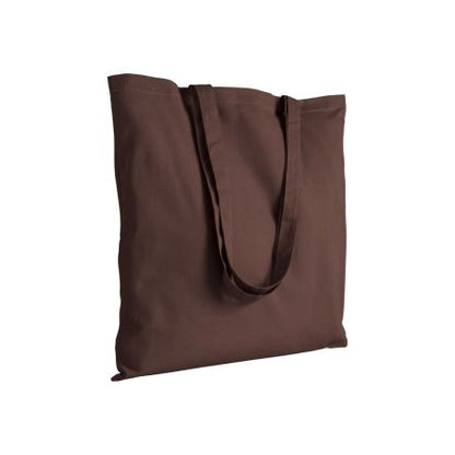 Brown cotton tote bag with long handles and custom logo print, 200 g/m², 38 × 42 cm