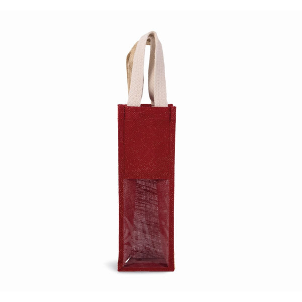 Cherry Red/Gold Jute Wine Bag with Logo Print (330 g/m², 12×10×36 cm)