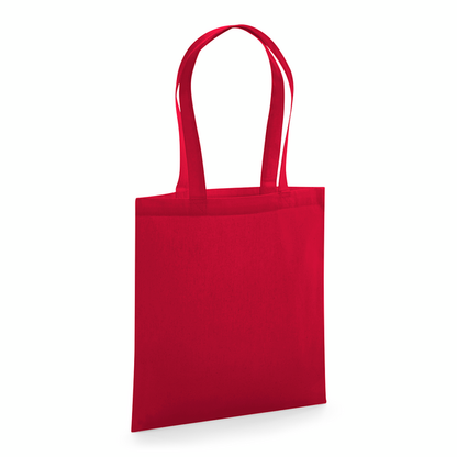 Klassisch roter GOTS-zertifizierter Bio-Jutebeutel aus Premium-Baumwolle mit langen Henkeln und individuellem Logodruck, 200 g/m², 38 × 42 cm