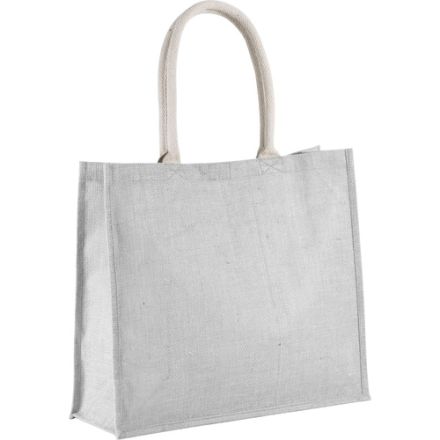 Cool Grey jute beach bag with custom print, 42 × 35 cm, 330 g/m², cotton handles