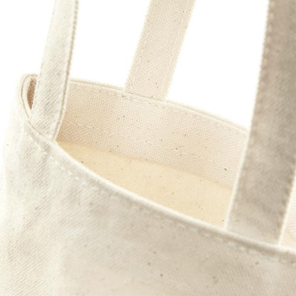 Detalle de la bolsa portabotellas de algodón natural con estampado personalizado (407 g/m², 8×27×8 cm)