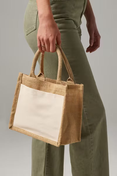Natural Cotton Pocket Jute Gift Bag, 26 x 22 x 14 cm, laminated jute body with cotton front pocket for custom logo print, additional product view
