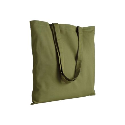 Dark green cotton tote bag with long handles and custom logo print, 200 g/m², 38 × 42 cm