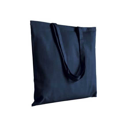 Dark blue cotton tote bag with long handles and custom logo print, 200 g/m², 38 × 42 cm