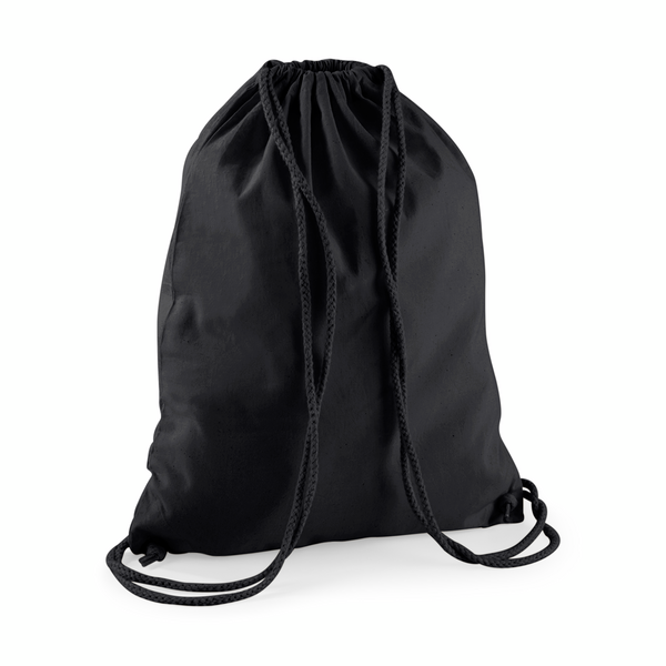 Drawstring Cotton Gymsac with Custom Print - Black - Black Strings