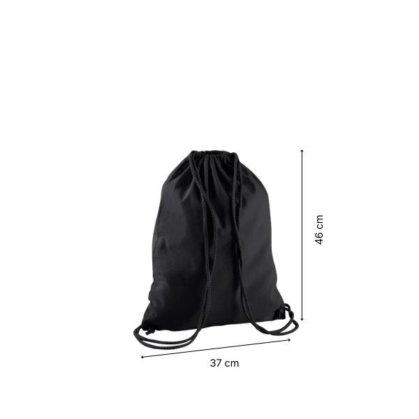 Drawstring cotton gymsac with custom print Black with Black Strings