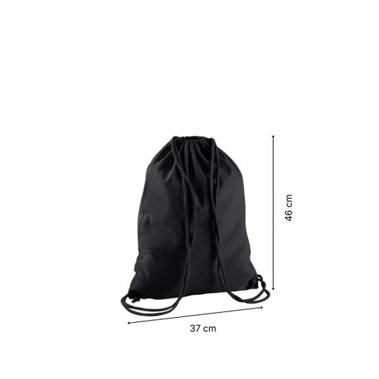 Drawstring cotton gymsac with custom print Black with Black Strings