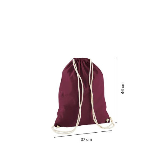 Drawstring cotton gymsac with custom print Burgundy Red