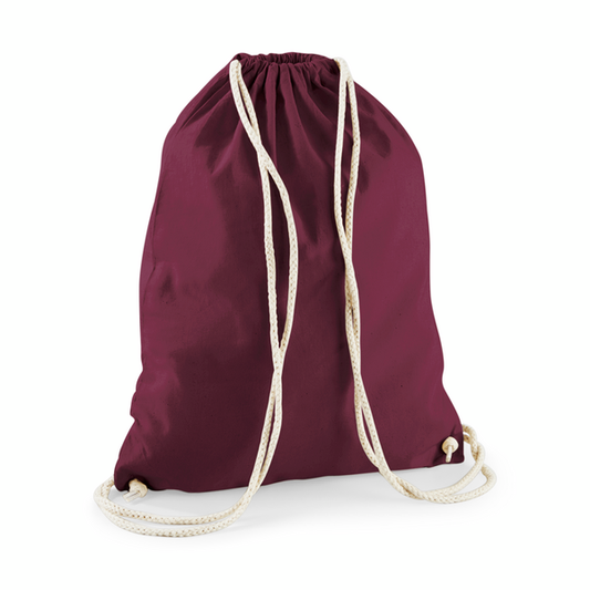 Drawstring Cotton Gymsac with Custom Print - Burgundy Red