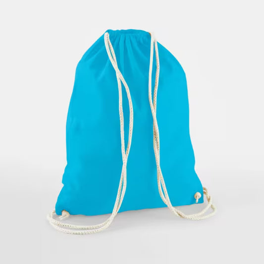 Drawstring Cotton Gymsac with Custom Print - Light Surf Blue