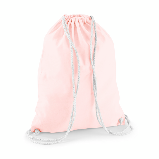 Drawstring Cotton Gymsac with Custom Print - Pastel Pink - White