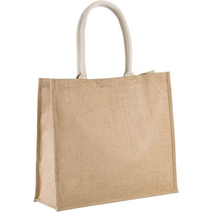 Bolsa de playa de yute crudo natural con estampado personalizado, 42 × 35 cm, 330 g/m², asas de algodón