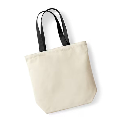 Natural Fairtrade Cotton Camden Shopper with black handles, flat view, 407 g/m² cotton canvas