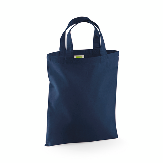 French navy mini cotton tote bag with custom logo print, 140 g/m², 26 × 32.5 cm