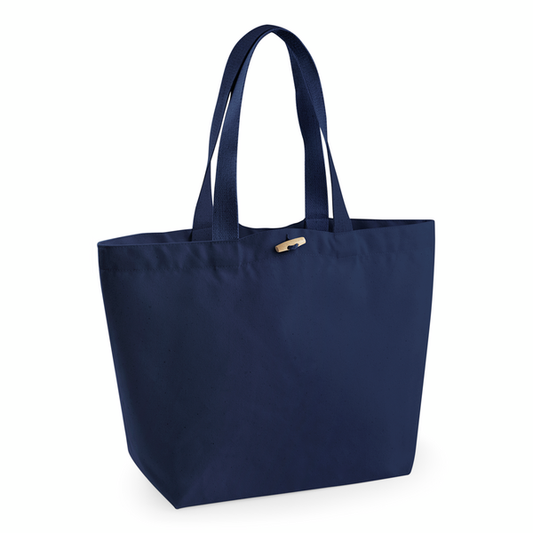 French Navy organic canvas Marina tote with wooden toggle closure, 340 g/m², for custom logo print