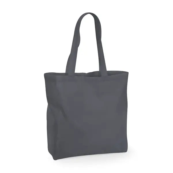 Bolsa de algodón grande con fuelle gris grafito, 140 g/m², con estampado personalizado