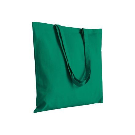 Green cotton tote bag with long handles and custom logo print, 200 g/m², 38 × 42 cm
