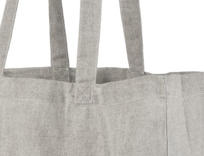 Grå tygkasse i återvunnen bomull med sido- & bottenbälg (140 g/m², 38×42×10 cm)