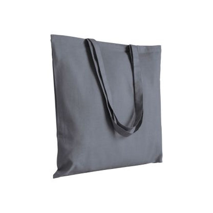 Grey cotton tote bag with long handles and custom logo print, 200 g/m², 38 × 42 cm