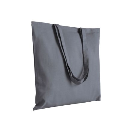 Grey cotton tote bag with long handles and custom logo print, 200 g/m², 38 × 42 cm