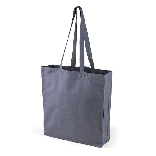 Bolsa de tela gris con fuelles laterales y de fondo, 220 g/m², estampado personalizado - vista frontal