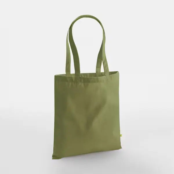 Bright olive green heavyweight organic cotton tote bag with custom logo print, 340 g/m²