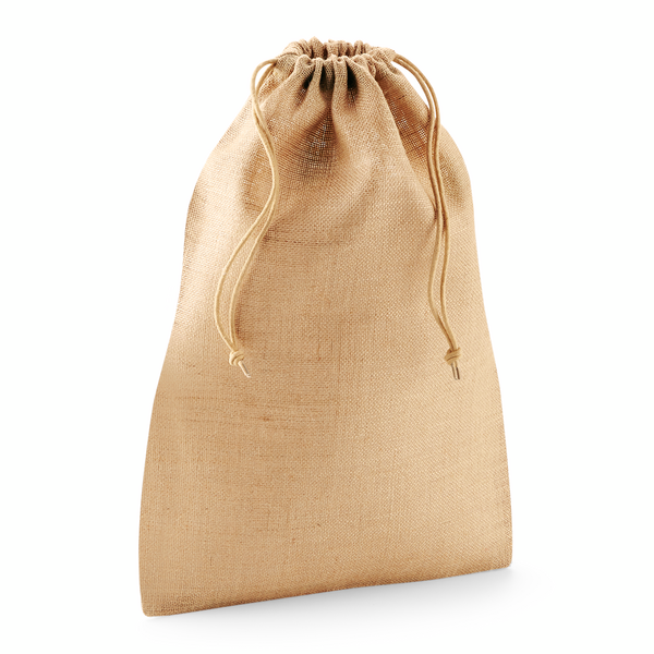 Natural Jute Drawstring Bag with Logo Print (300 g/m², S, 25 × 30 cm)