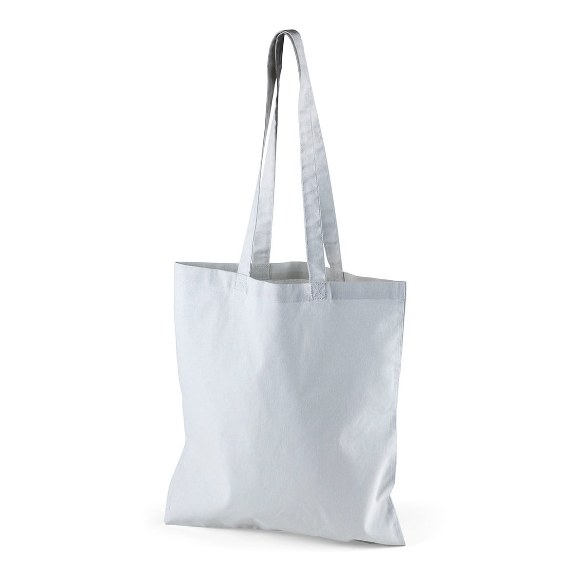 Light gray cotton tote bag with logo print, 140 g/m², 38 × 42 cm