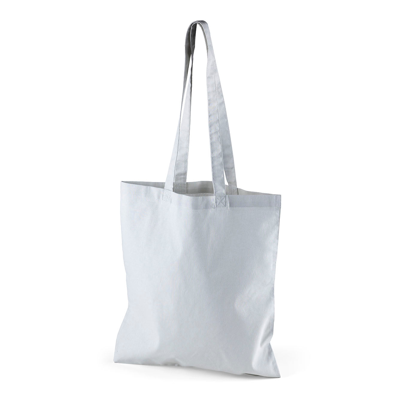 Light gray cotton tote bag with logo print, 140 g/m², 38 × 42 cm