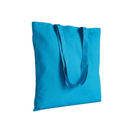 Light blue cotton tote bag with long handles and custom logo print, 200 g/m², 38 × 42 cm