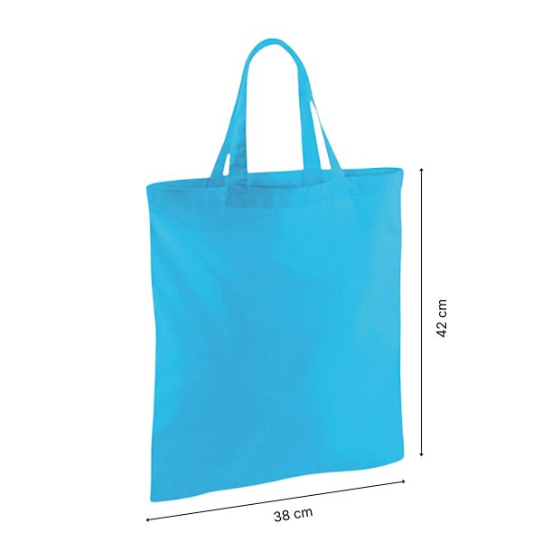 Light Blue Cotton Tote Bag with Short Handles and Logo Print 140 g/m² 38x42 cm