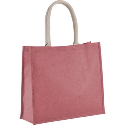 Light Marsala Pink jute beach bag with custom print, 42 × 35 cm, 330 g/m², cotton handles