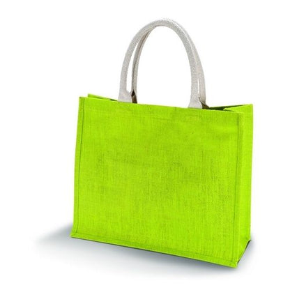 Bolsa de playa de yute verde lima con estampado personalizado, 42 × 35 cm, 330 g/m², asas de algodón