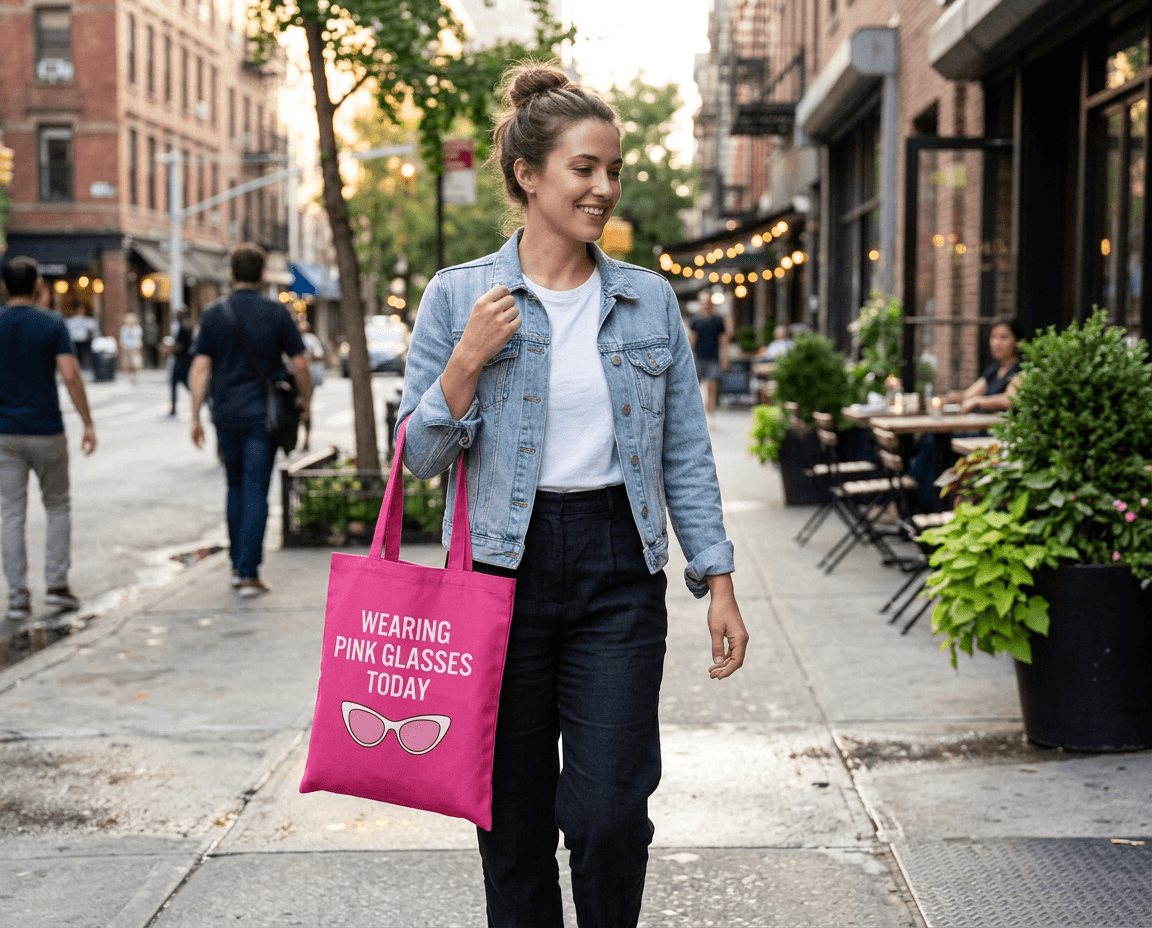 Magenta Pink Cotton Tote Bag with Logo Print (140 g/m², 38×42 cm)