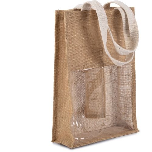 Natural - Gold Jute Wine Bag for two bottles with Logo Print 330 gm2 