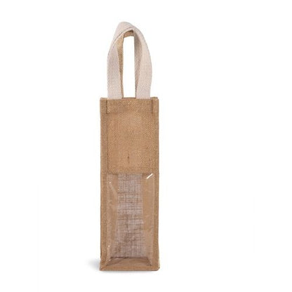 Natural/Gold Jute Wine Bag with Logo Print (330 g/m², 12×10×36 cm)