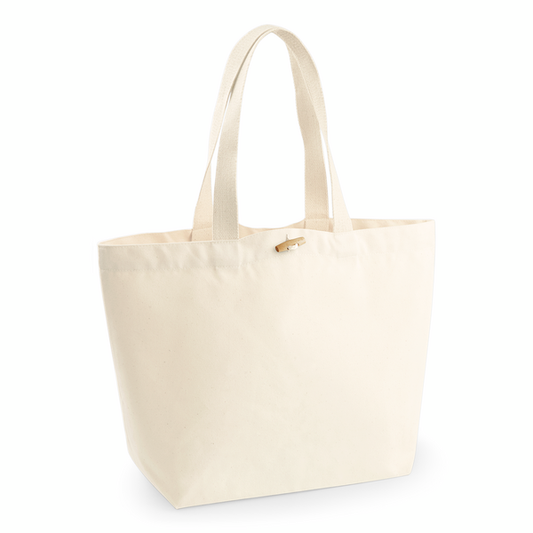 Natural organic canvas Marina tote with wooden toggle closure, 340 g/m², for custom logo print