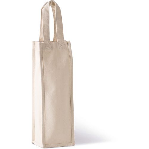 Weinflaschentasche aus Baumwollcanvas in Natur mit Logodruck (310 g/m², 12×36×10 cm)