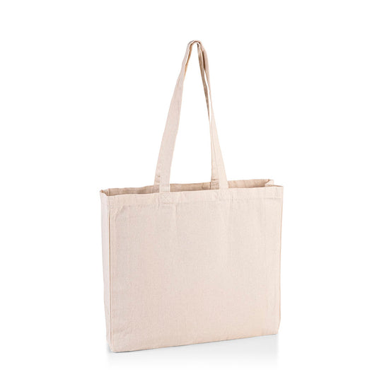 Bolsa de tela natural con fuelles laterales y de fondo, 220 g/m², formato horizontal, estampado personalizado - vista frontal