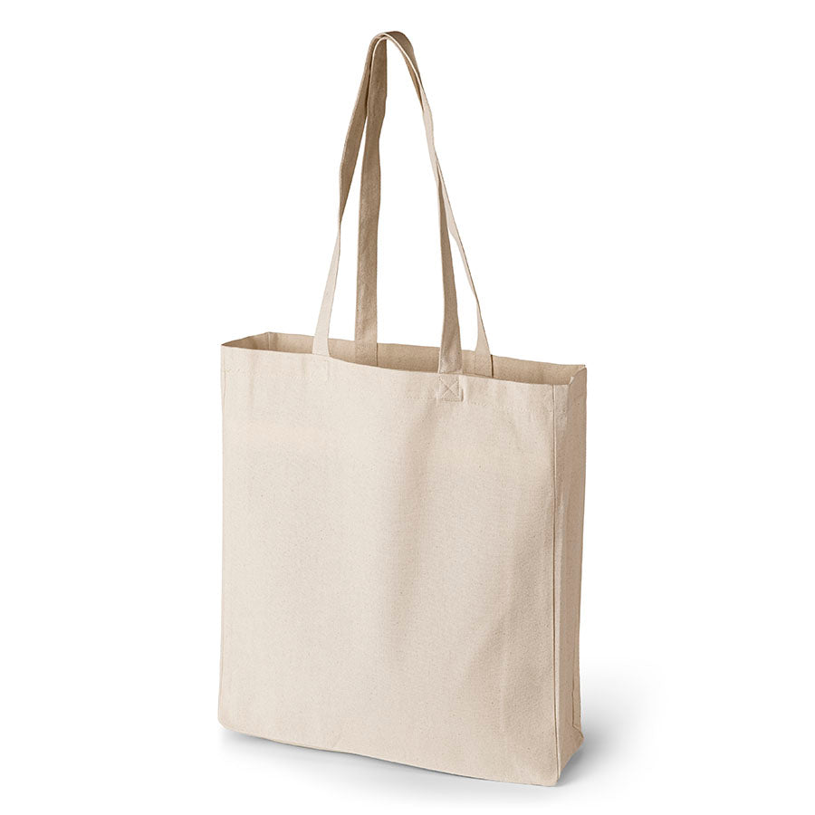 Natural cotton tote bag with side and bottom gussets, 220 g/m², custom print - front view