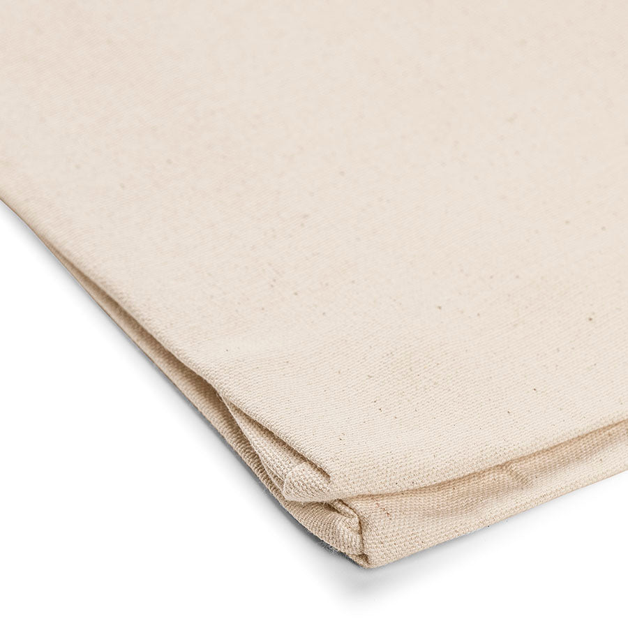 Close-up detail of natural 220 g/m² cotton tote bag gusset and stitching