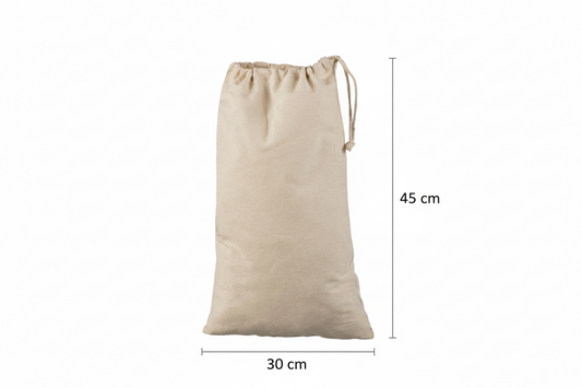 Bomuldspose med snørelukning og tryk på én side (140 g/m²) – L (30 x 45 cm) med eget tryk