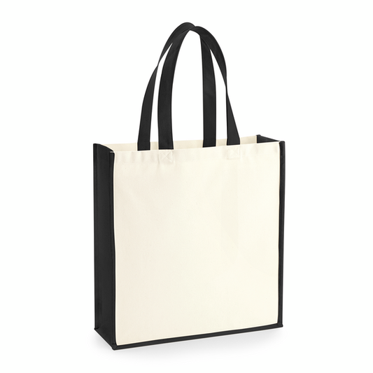 Natural/Black Gallery Canvas Tote with Logo Print (407 g/m², 39×42 cm)