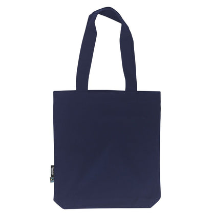 Shopper Blu Navy in twill di cotone biologico e Fairtrade con stampa logo