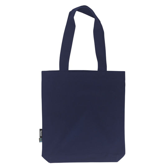 Shopper Blu Navy in twill di cotone biologico e Fairtrade con stampa logo